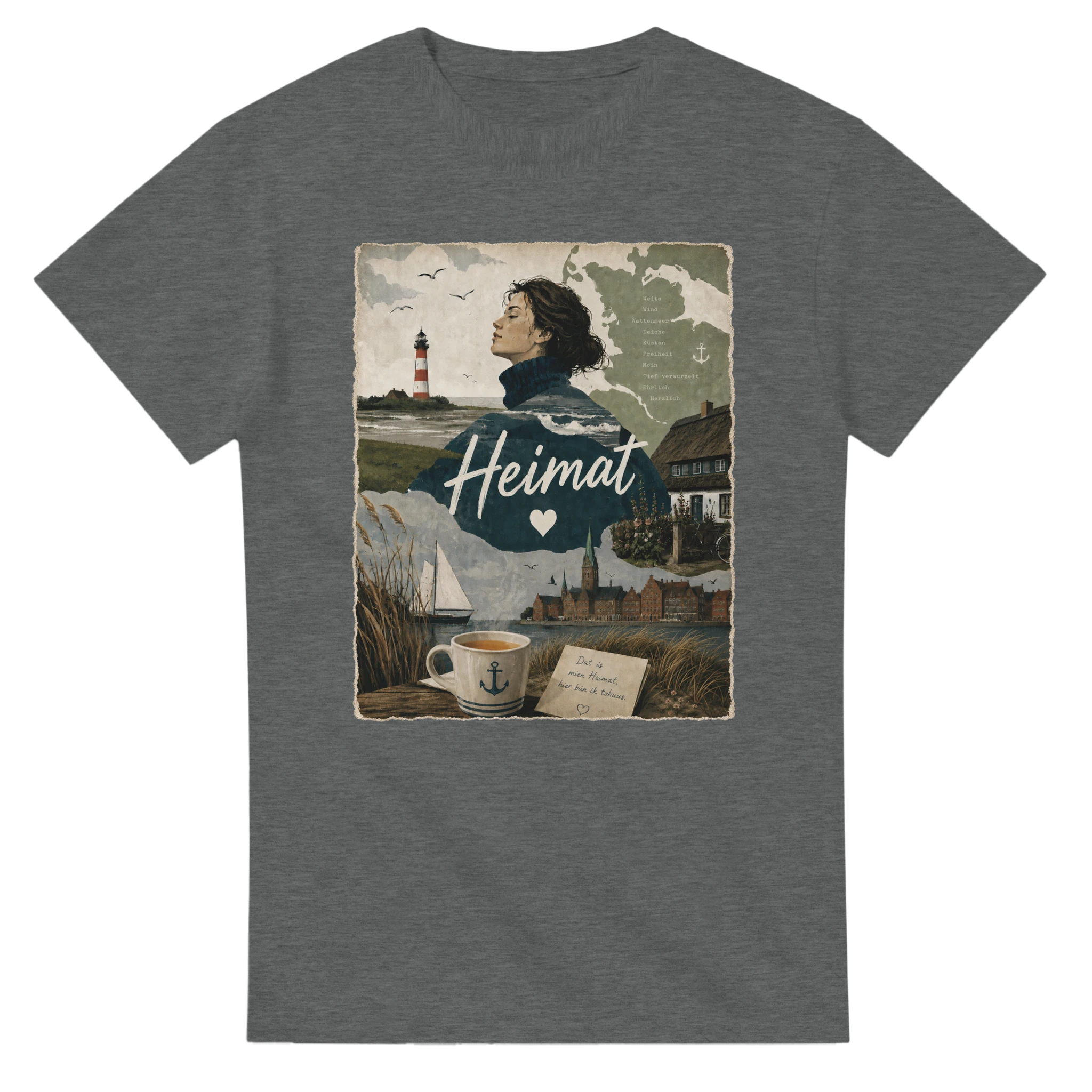 T-Shirt in Natur mit Motiv „Heimat mit Herz“