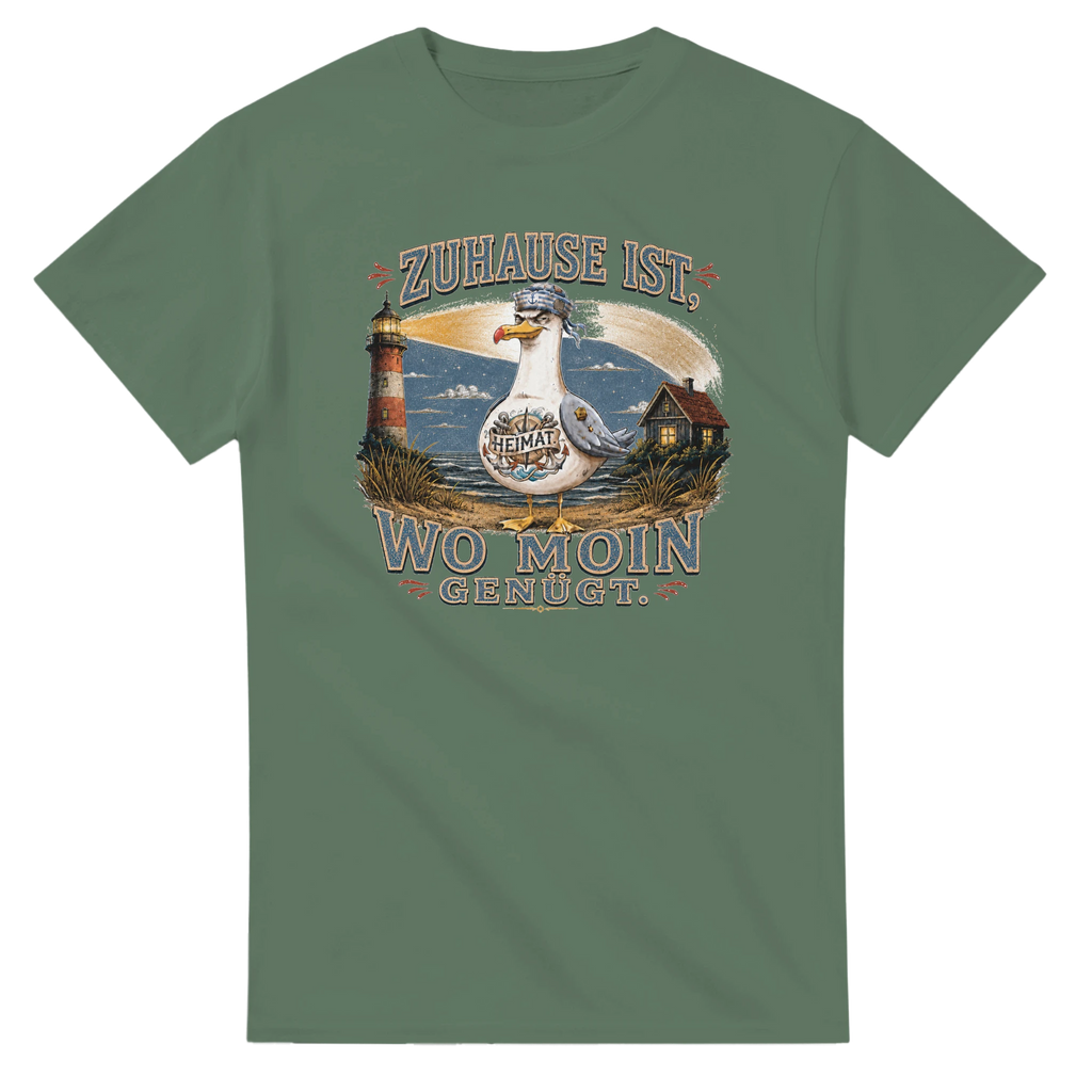 T-Shirt in Natur mit Motiv „Zuhause ist, wo Moin genügt. Möwe“