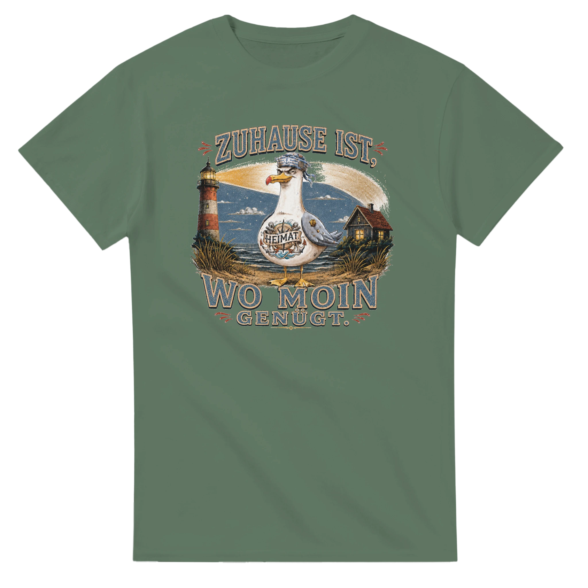 T-Shirt in Natur mit Motiv „Zuhause ist, wo Moin genügt. Möwe“