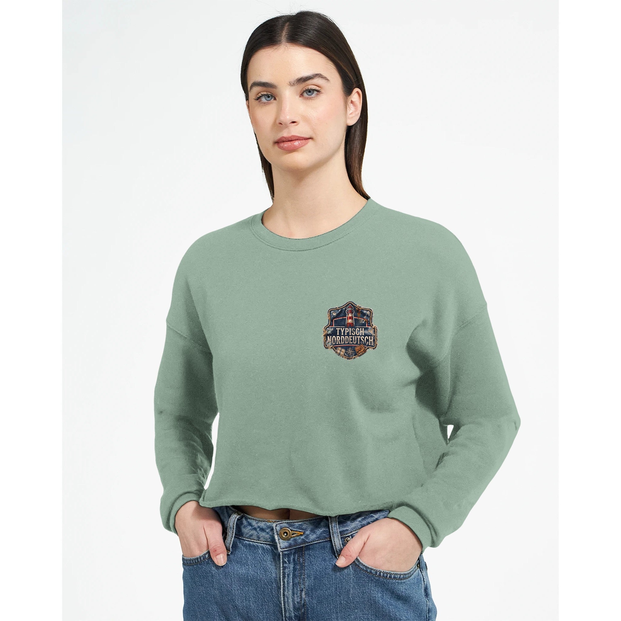 Damen-Pullover in Dunkelgrau meliert mit Motiv „Heimat Salz Schnauze“