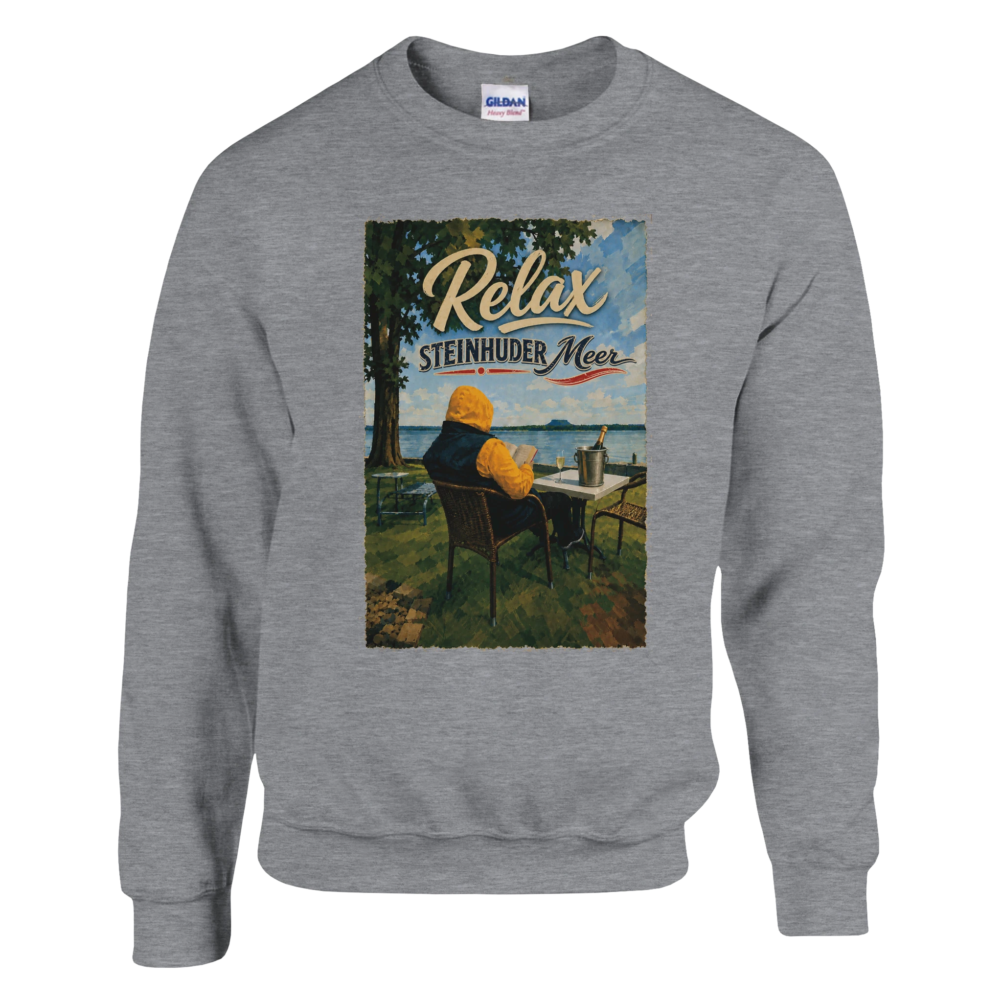 Pullover in Weiß mit Motiv „Relax und Champagner“