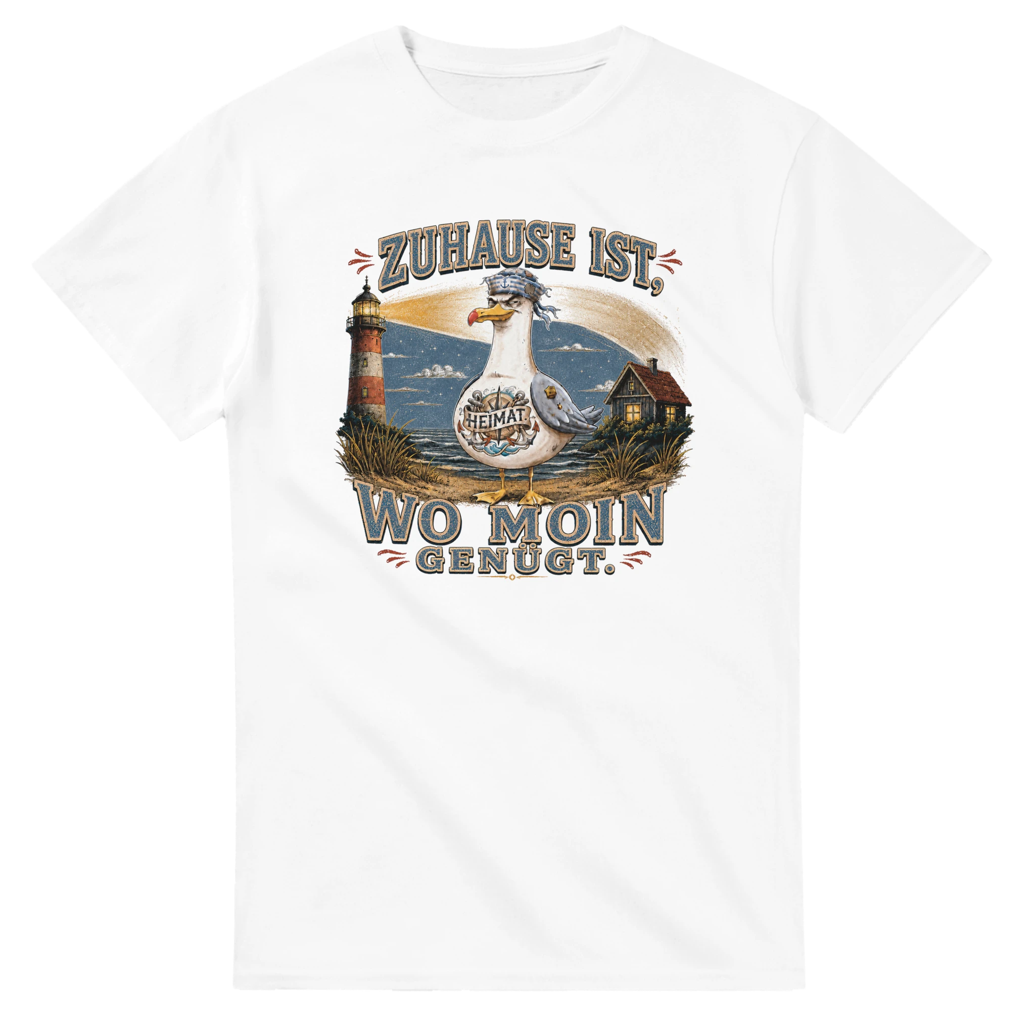 T-Shirt in Weiß mit Motiv „Zuhause ist, wo Moin genügt. Möwe“