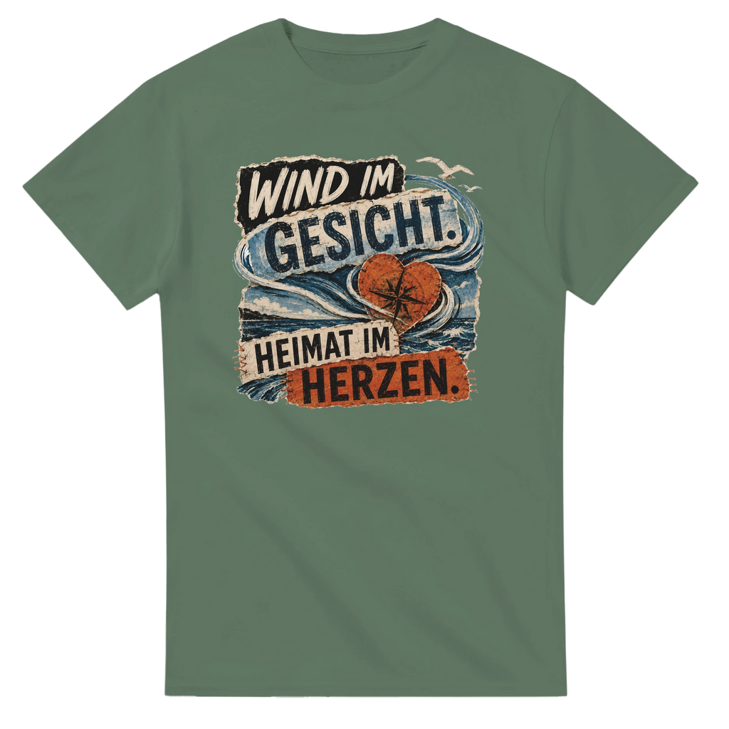T-Shirt in Natur mit Motiv „Wind im Gesicht. Heimat im Herzen.“