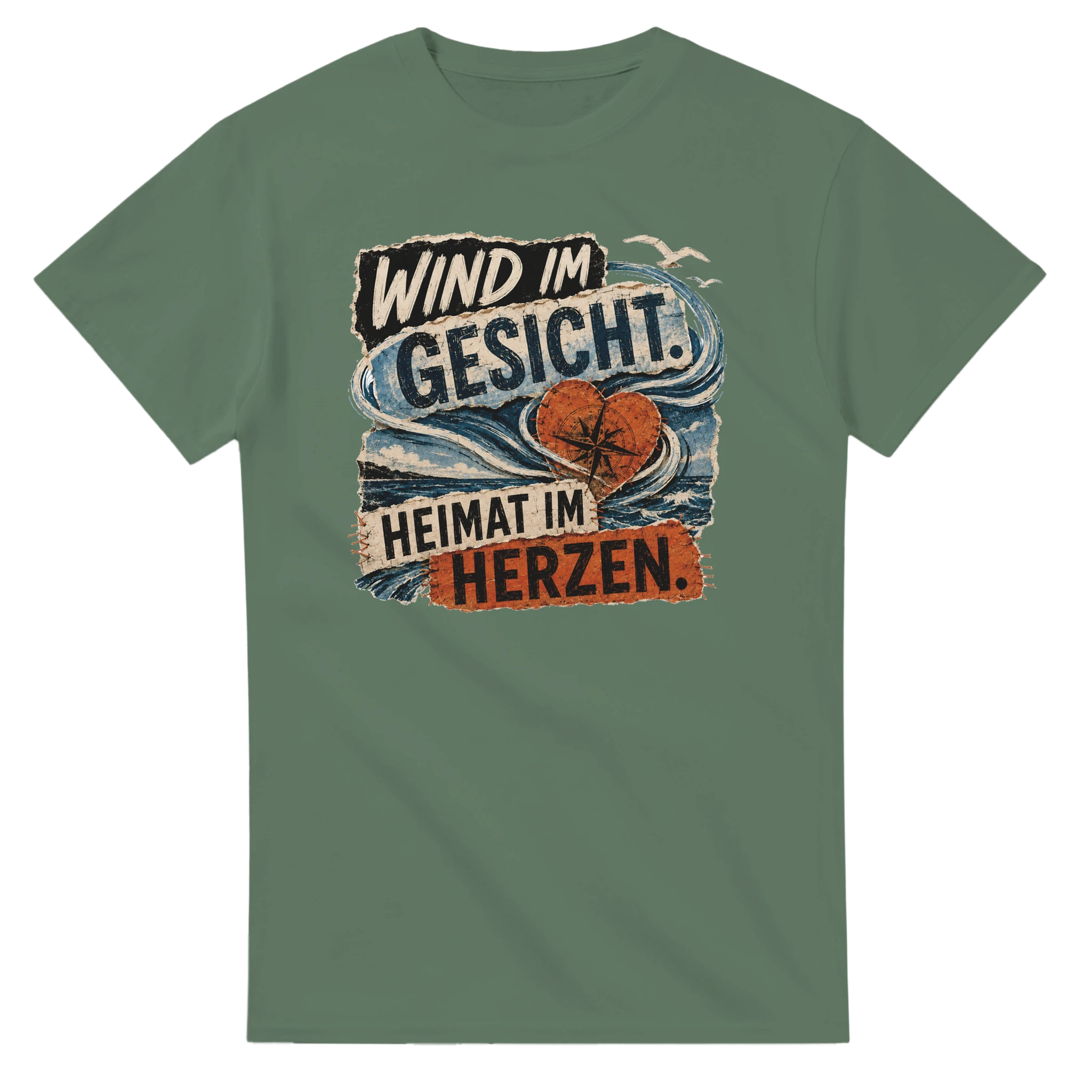 T-Shirt in Natur mit Motiv „Wind im Gesicht. Heimat im Herzen.“