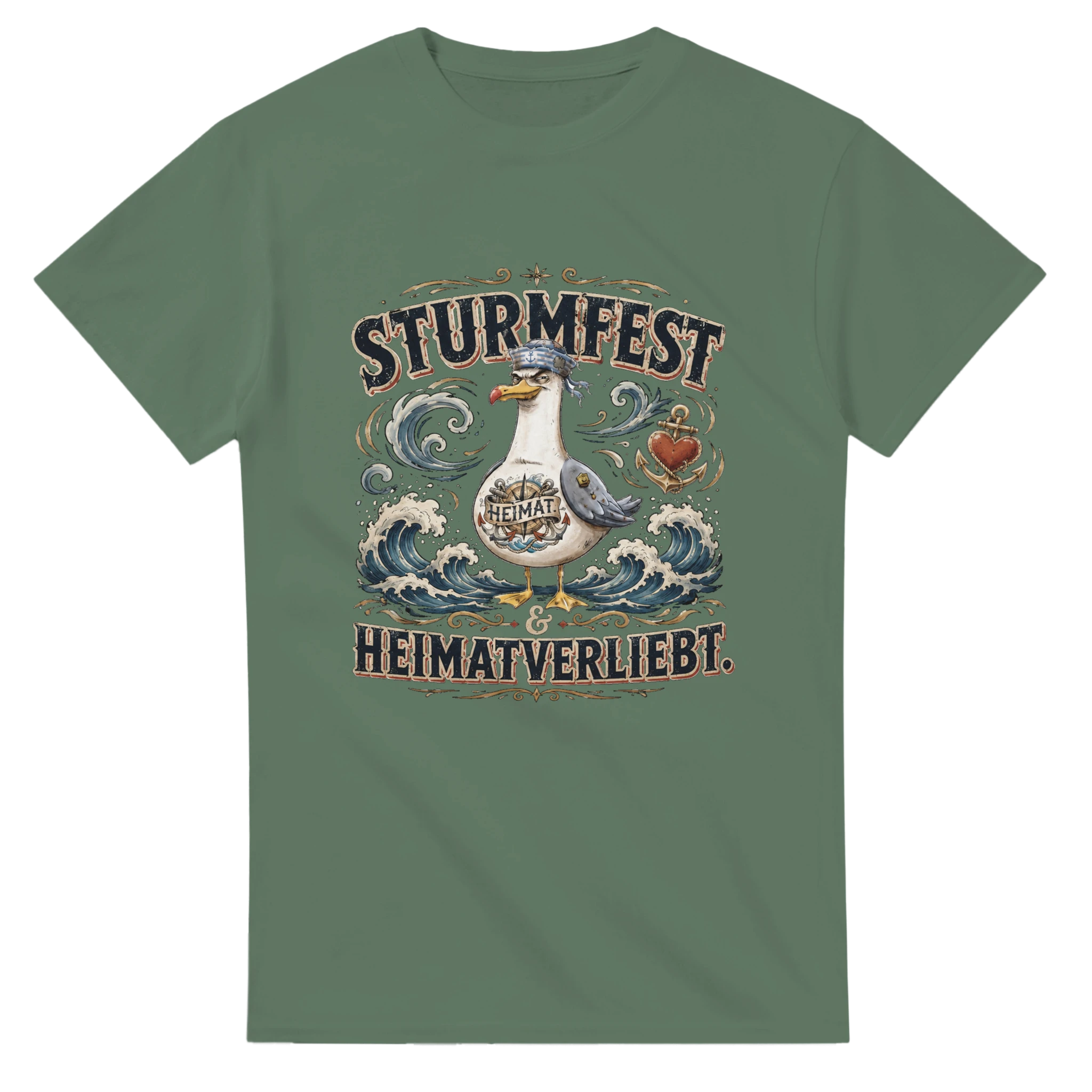 T-Shirt in Natur mit Motiv „Sturmfest & Heimatverliebt Möwe“