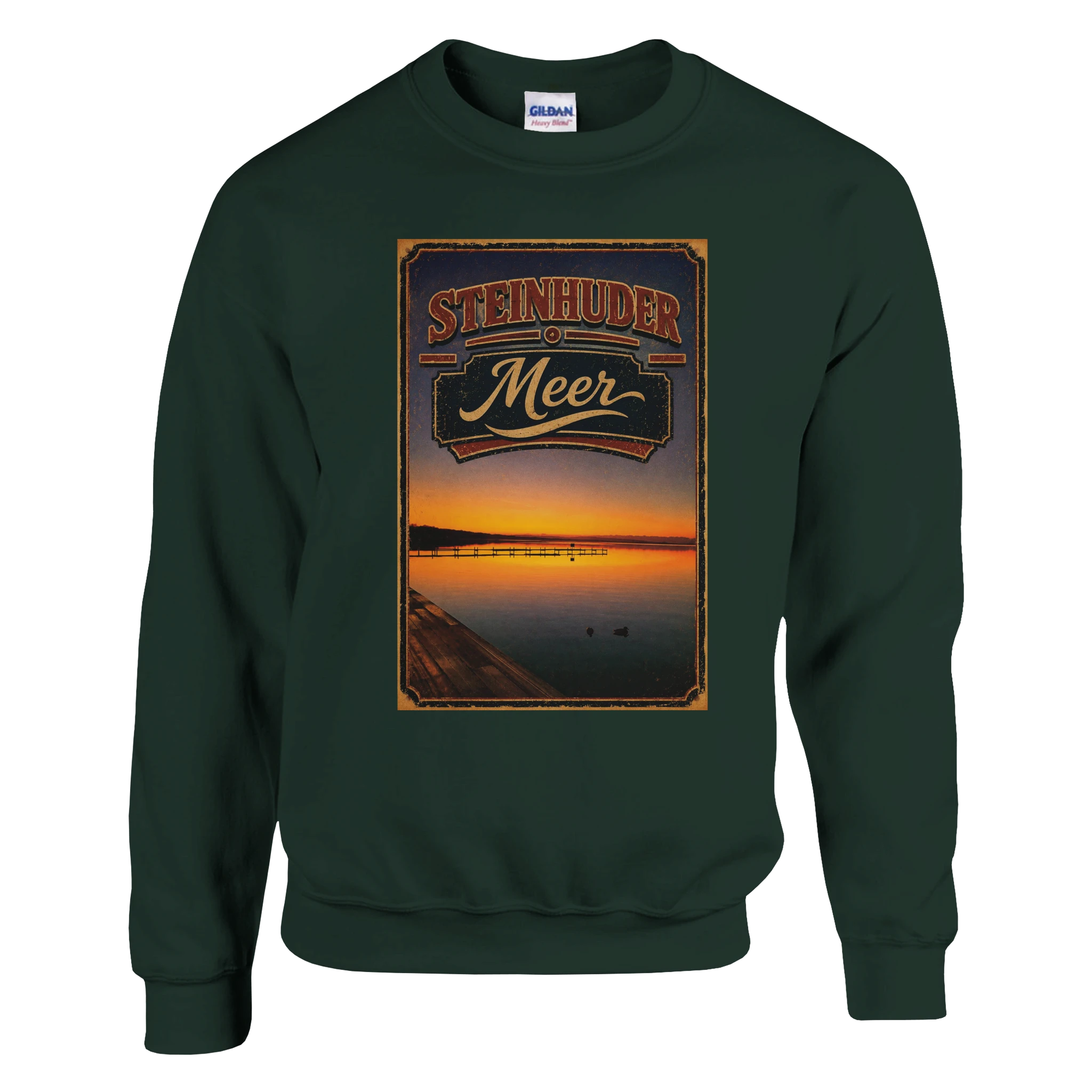 Pullover in Aschgrau mit Motiv „Steg an der Planke“