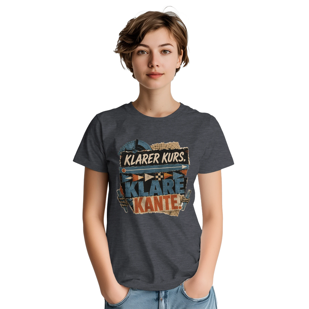 T-Shirt in Sand mit Motiv „Klarer Kurs. Klare Kante.“