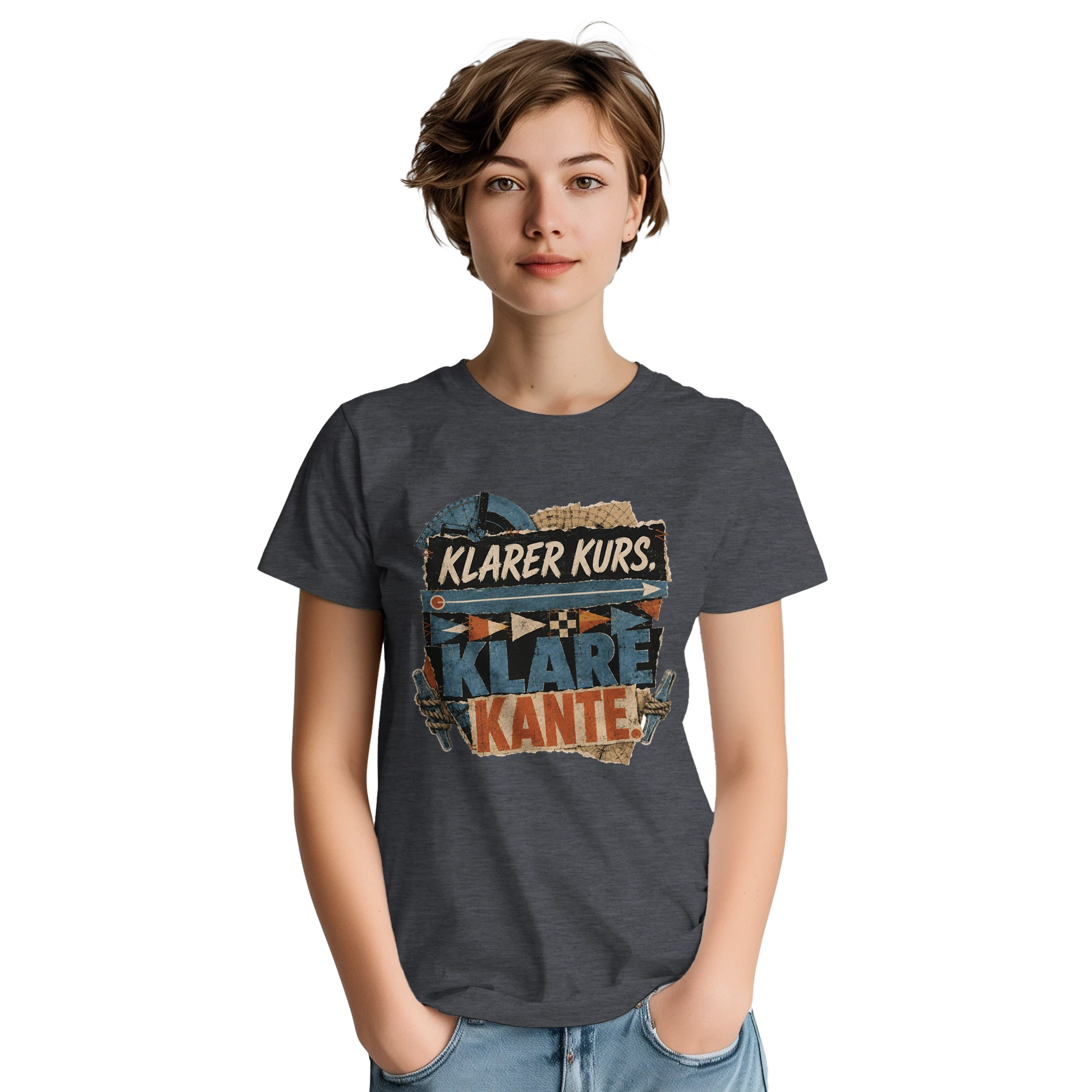 T-Shirt in Sand mit Motiv „Klarer Kurs. Klare Kante.“
