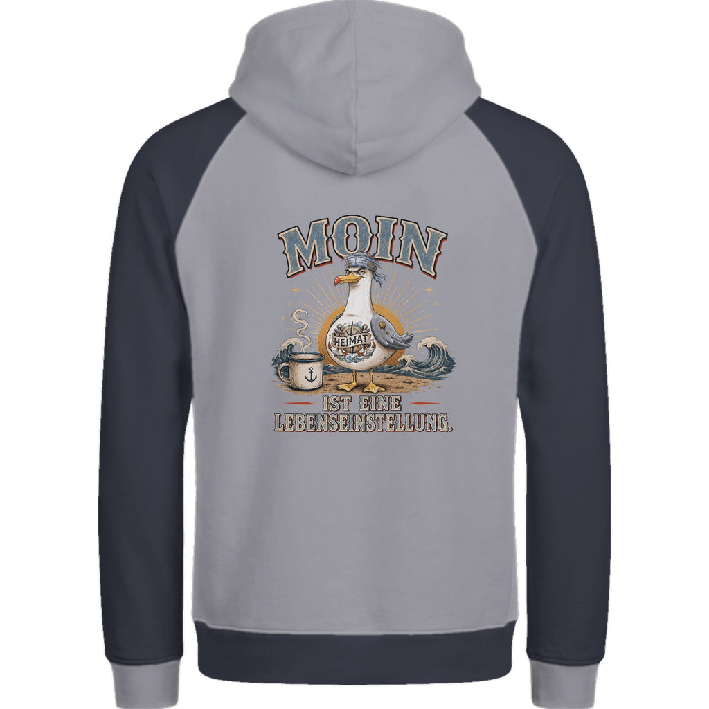 Hoodie in Ton mit Motiv „Moin ist eine Lebenseinstellung Möwe“