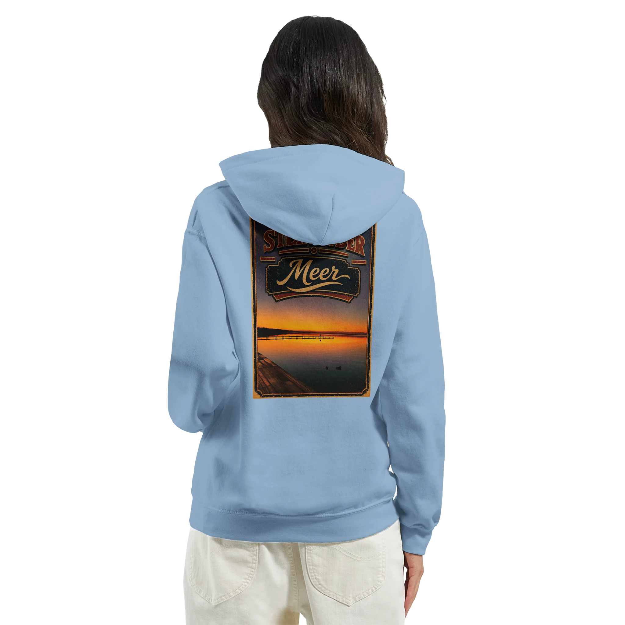 Hoodie in Sand mit Motiv „Steg an der Planke“