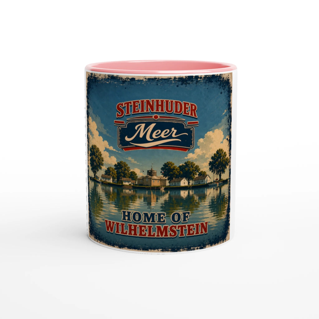 Weiße Keramiktasse mit roter Innenseite und Griff, 300 ml