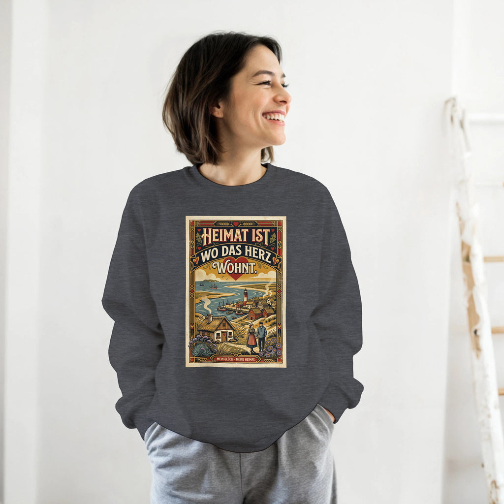 Pullover in Hellrosa mit Motiv „Heimat ist, wo das Herz wohnt“