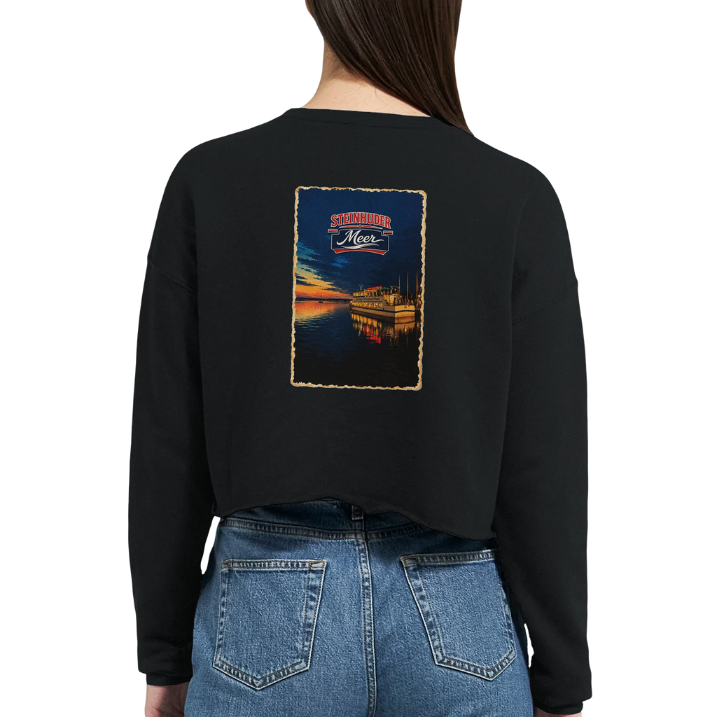 Damen-Pullover in Staubblau mit Motiv „MS Steinhude Abendstimmung“