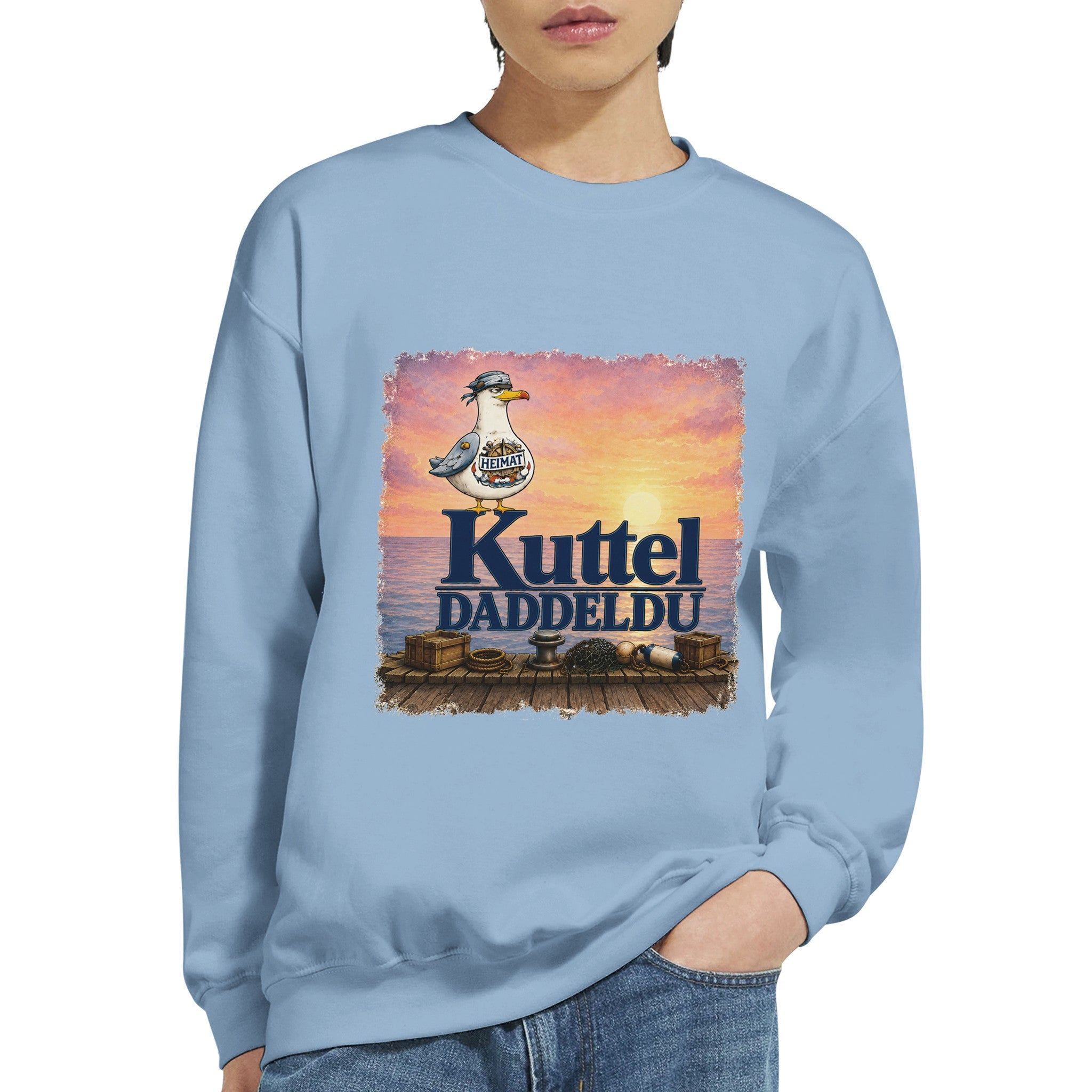 Pullover in Sand mit Motiv „Kuttel Daddeldu“