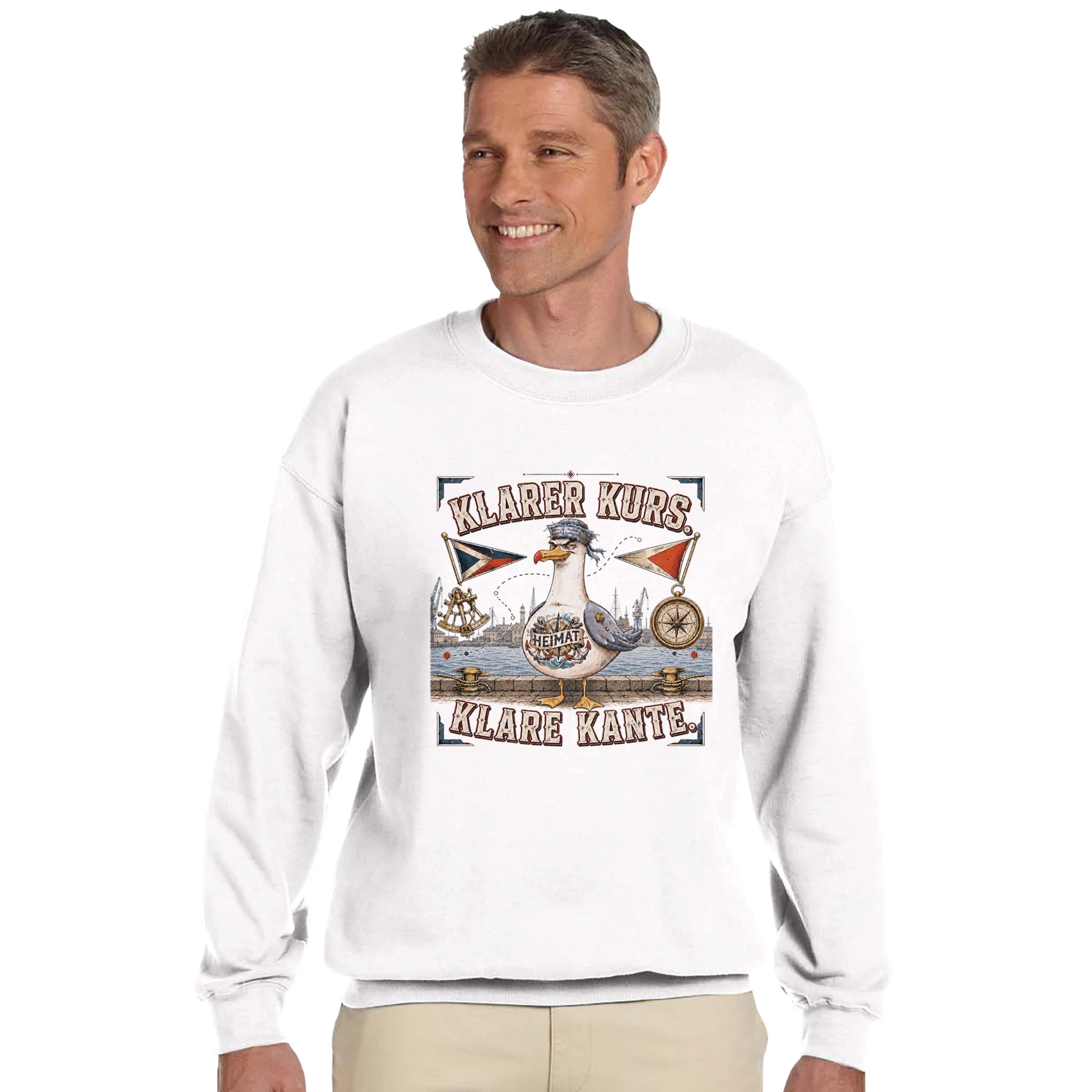 Pullover in Hellrosa mit Motiv „Klarer Kurs. Klare Kante. Möwe“