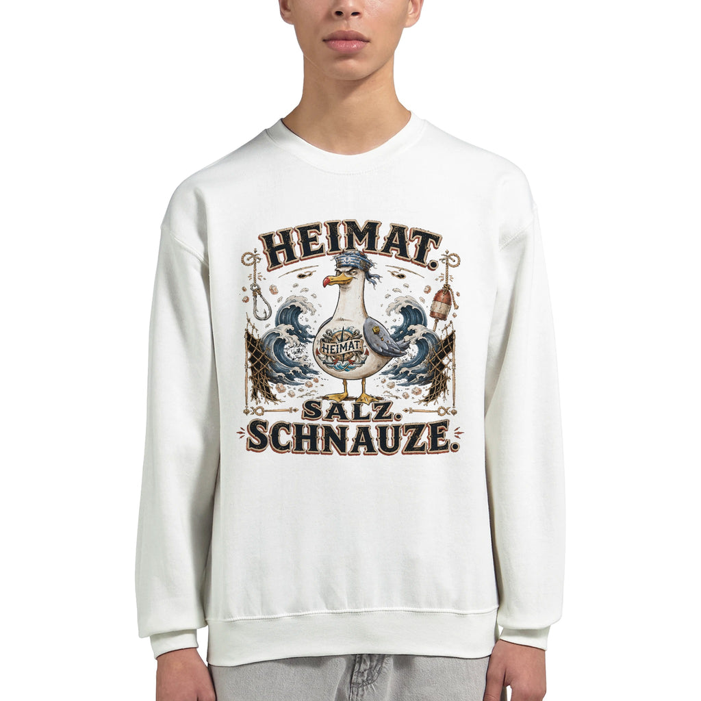Pullover in Hellrosa mit Motiv „Heimat Salz Schnauze“