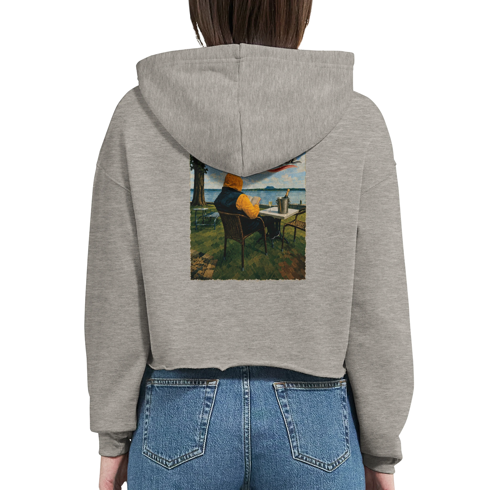 Damen-Hoodie in Weiß mit Motiv „Relax und Champagner“