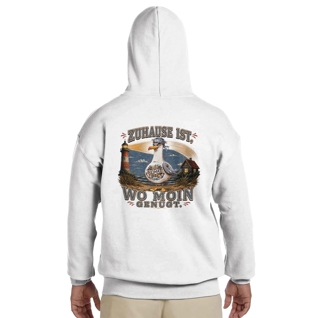 Hoodie in Sand mit Motiv „Zuhause ist, wo Moin genügt. Möwe“