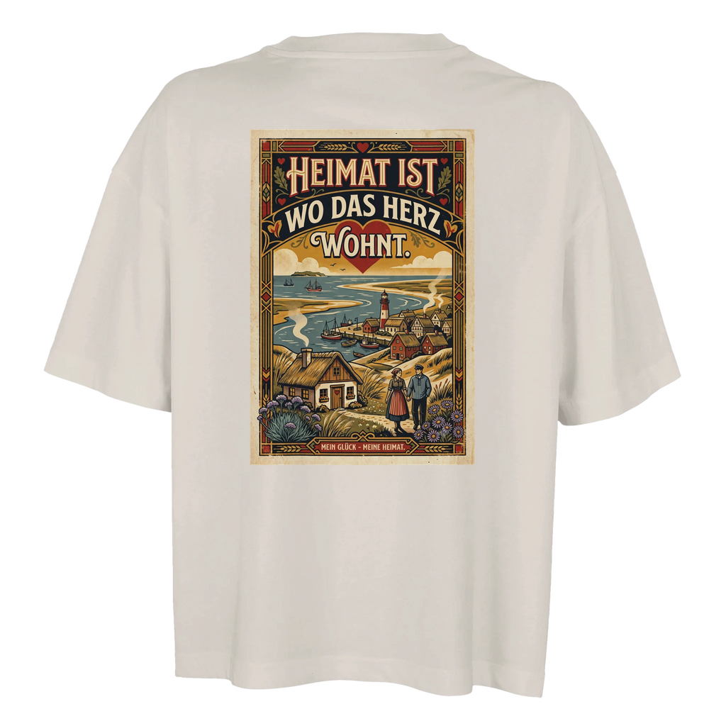 Damen-T-Shirt in Weiß mit Motiv „Heimat ist, wo das Herz wohnt“