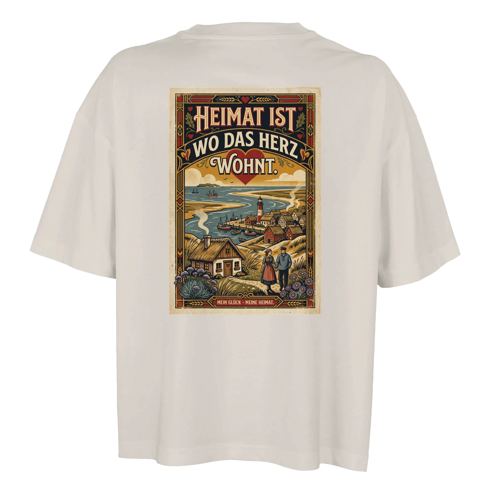 Damen-T-Shirt in Weiß mit Motiv „Heimat ist, wo das Herz wohnt“