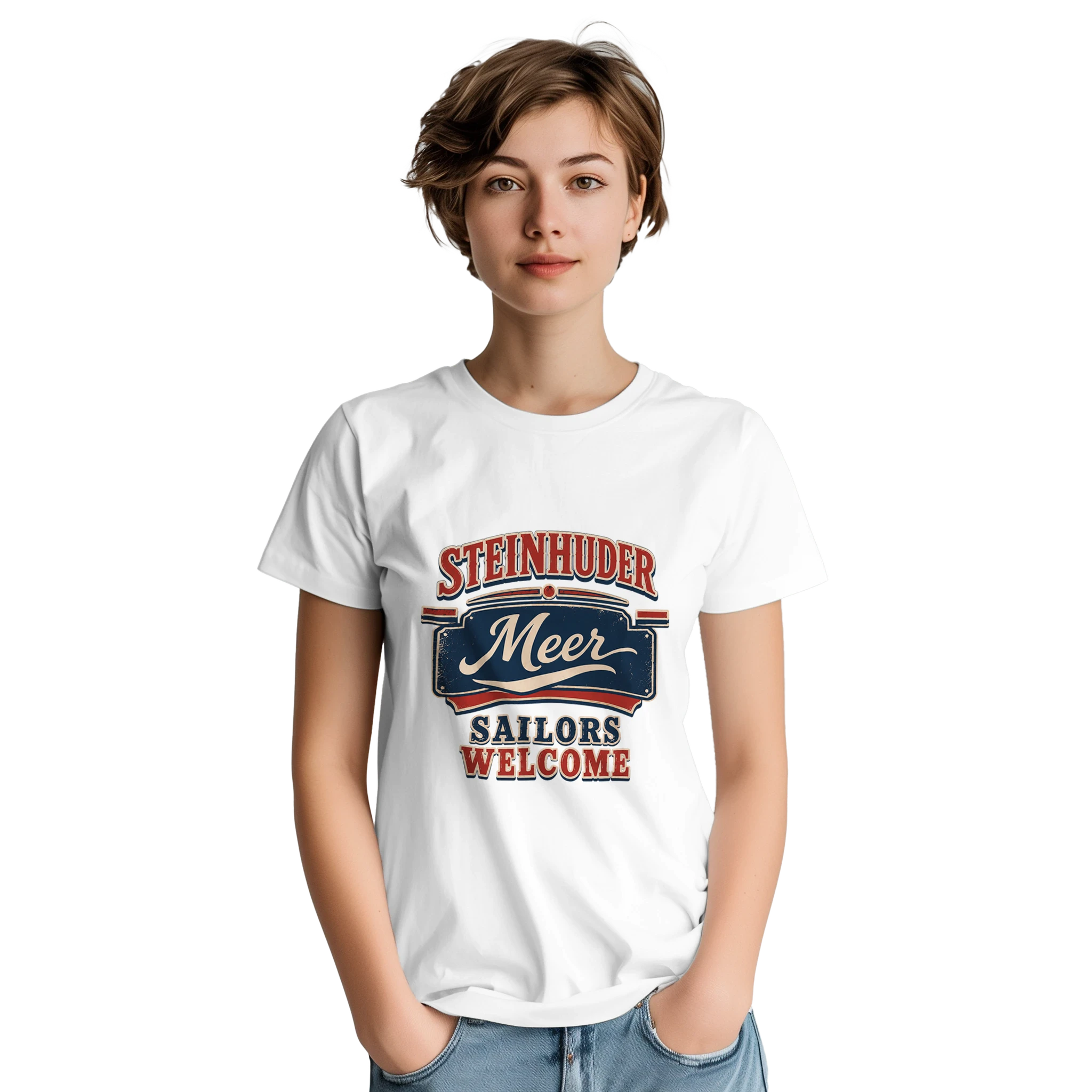 T-Shirt in Sand mit Motiv „Sailors Welcome“