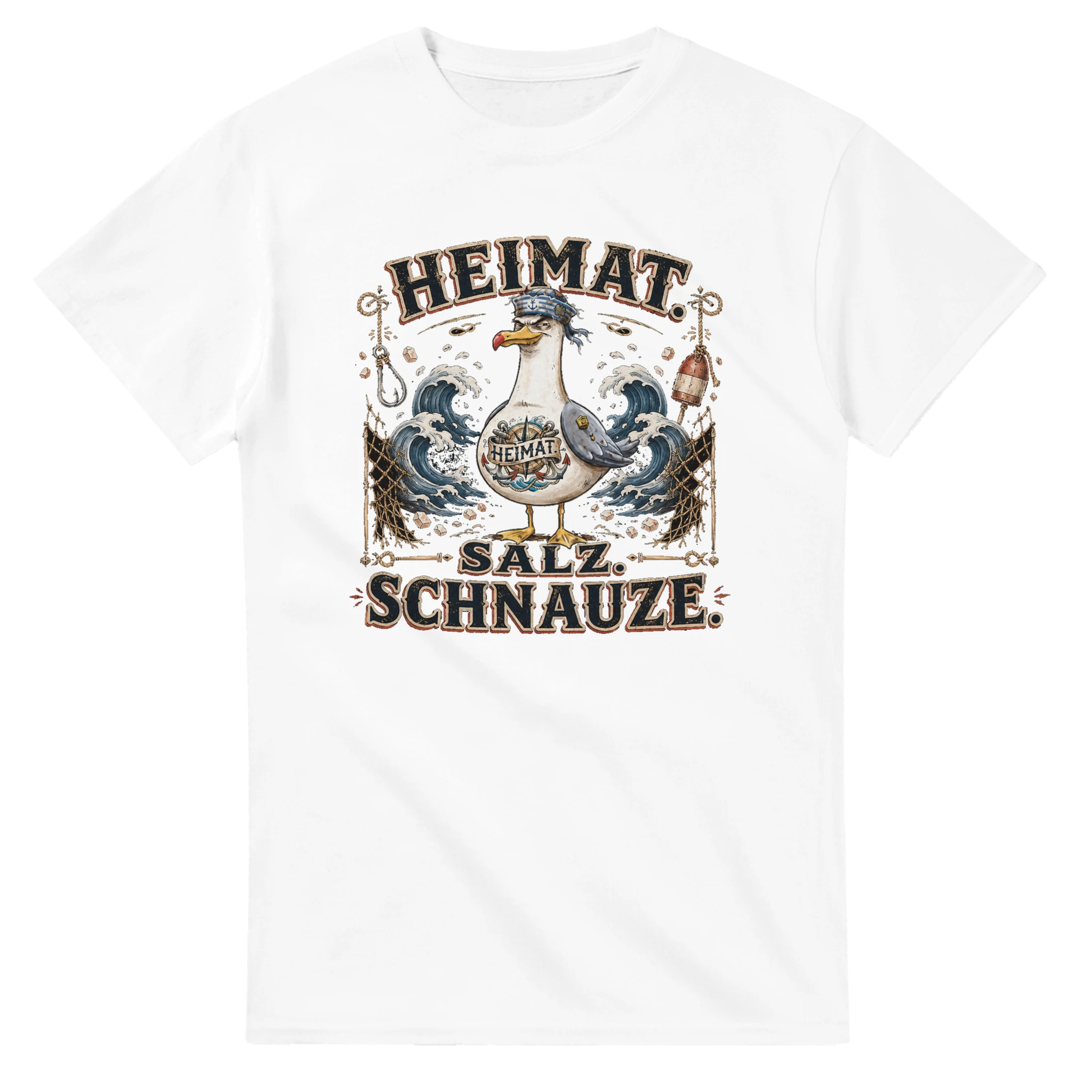 T-Shirt in Weiß mit Motiv „Heimat Salz Schnauze Möwe“