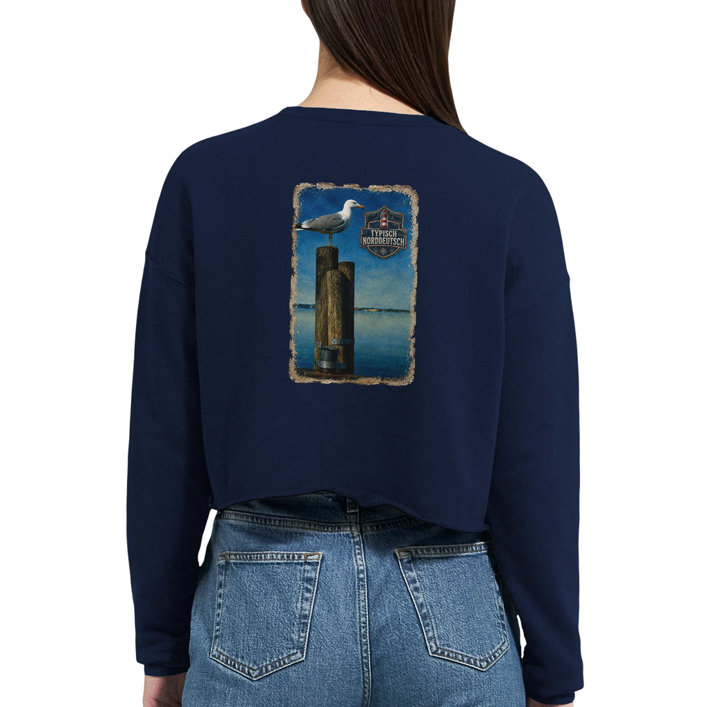 Damen-Pullover in Mauve mit Motiv „Möwe auf Poller“