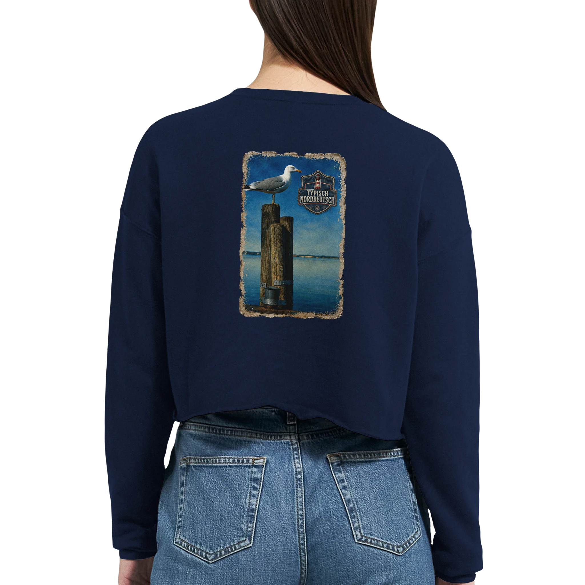 Damen-Pullover in Mauve mit Motiv „Möwe auf Poller“
