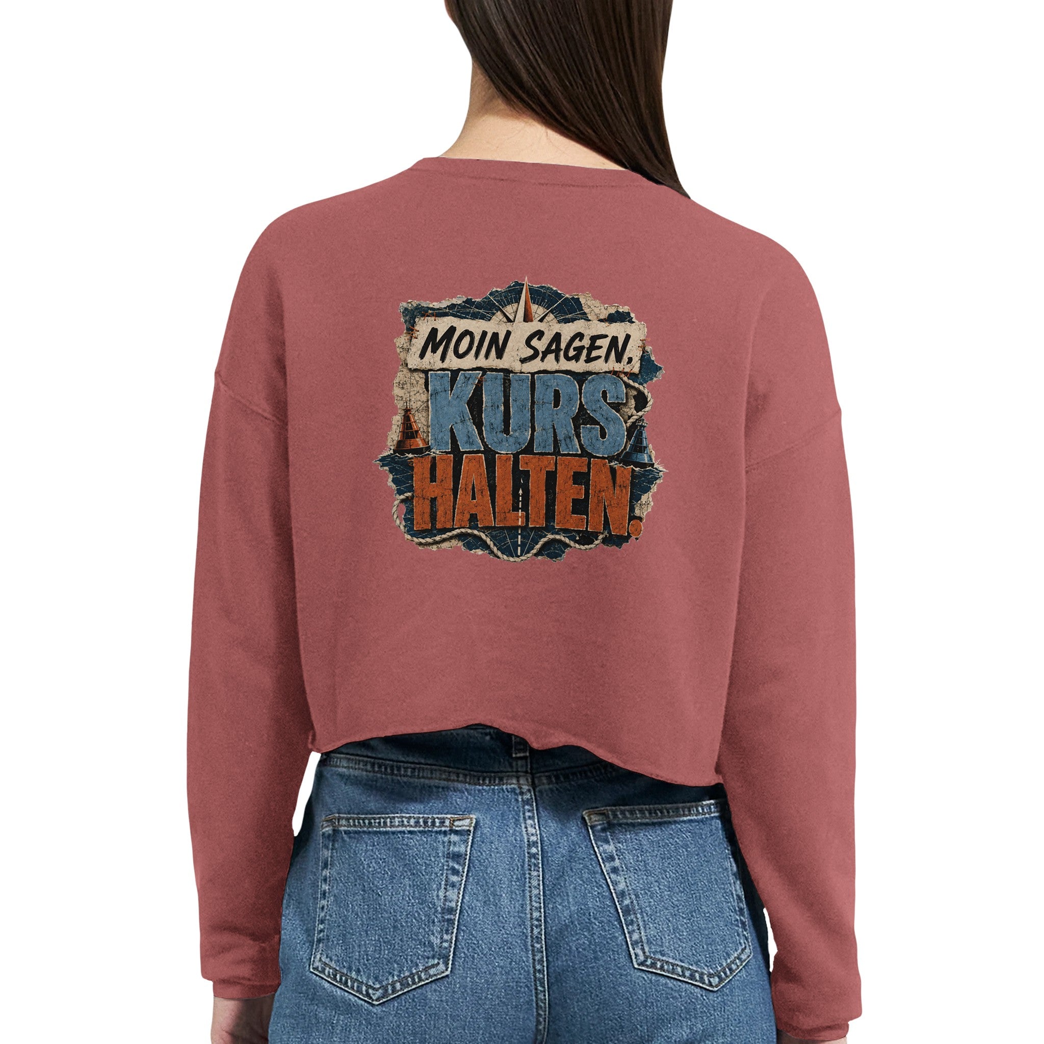 Damen-Pullover in Mauve mit Motiv „Moin sagen. Kurs halten.“