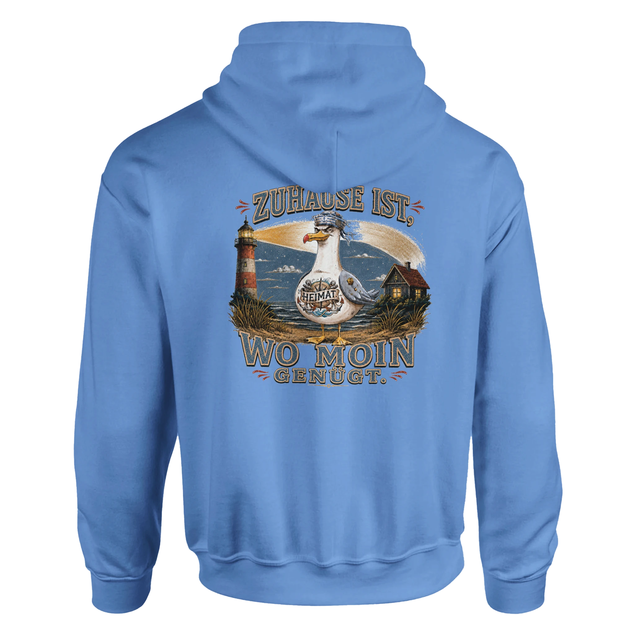 Hoodie in Weiß mit Motiv „Zuhause ist, wo Moin genügt. Möwe“