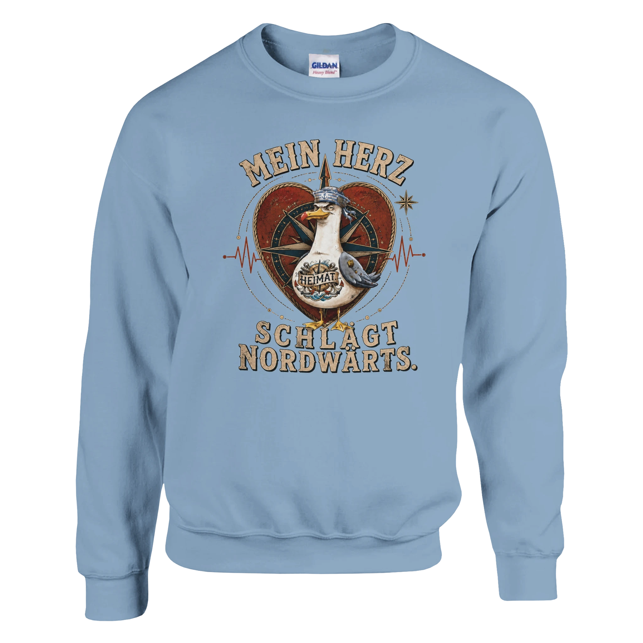 Pullover in Weiß mit Motiv „Mein Herz schlägt NORDWÄRTS. Möwe“