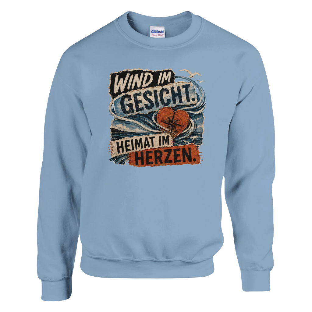 Pullover in Weiß mit Motiv „Wind im Gesicht. Heimat im Herzen.“