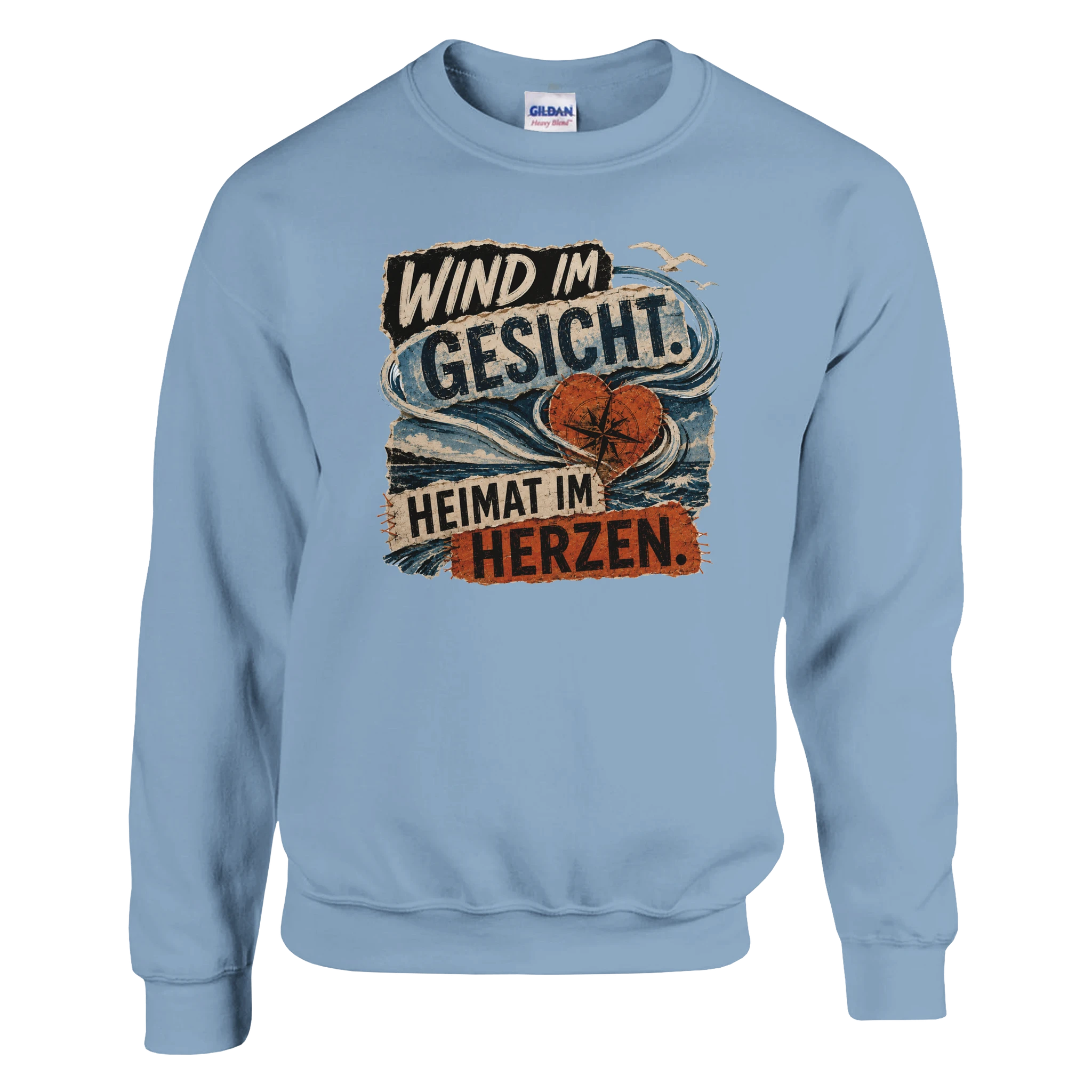 Pullover in Weiß mit Motiv „Wind im Gesicht. Heimat im Herzen.“
