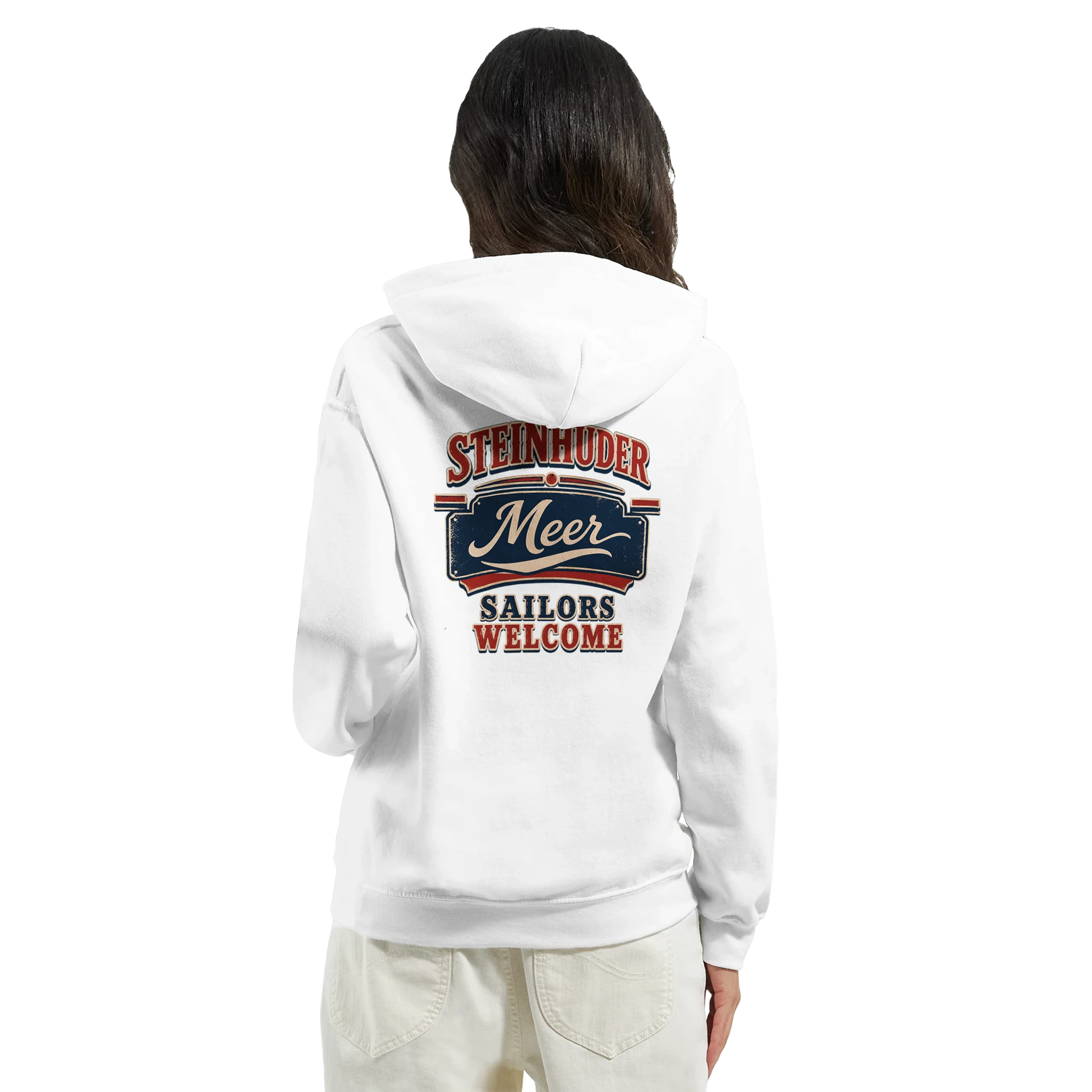Hoodie in Sand mit Motiv „Sailors Welcome“