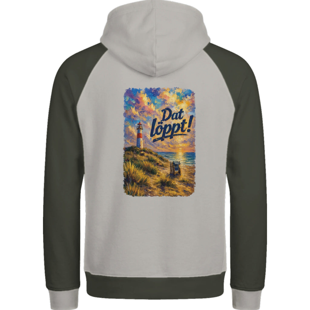 Hoodie in Ton mit Motiv „Dat löppt! - Typisch Norddeutsch“