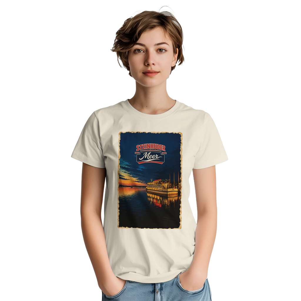 T-Shirt in Natur mit Motiv „MS Steinhude Abendstimmung“