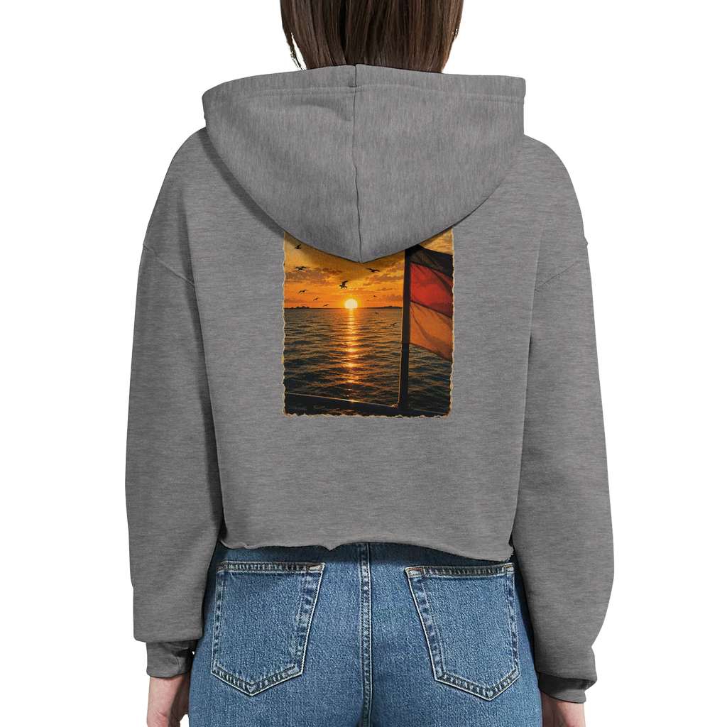 Damen-Hoodie in Pfirsich mit Motiv „Flagge und Sunset“