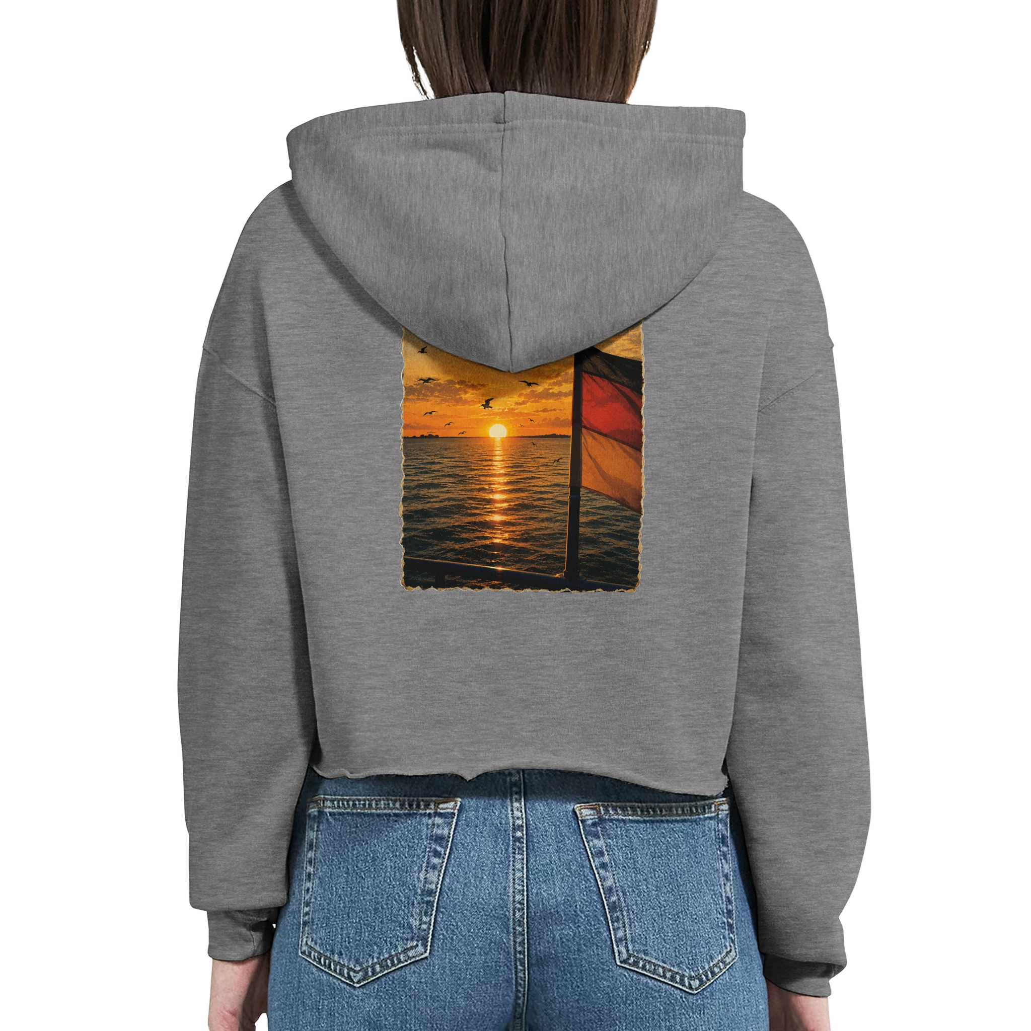 Damen-Hoodie in Pfirsich mit Motiv „Flagge und Sunset“
