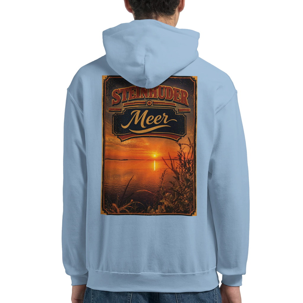 Hoodie in Weiß mit Motiv „Sunset am Steinhuder Meer“