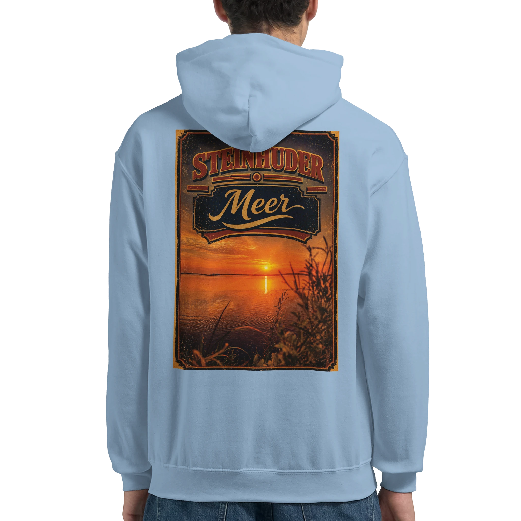 Hoodie in Weiß mit Motiv „Sunset am Steinhuder Meer“