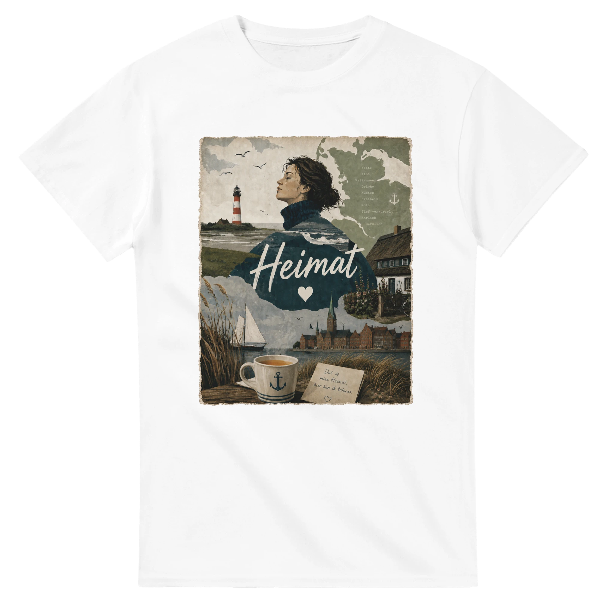T-Shirt in Weiß mit Motiv „Heimat mit Herz“
