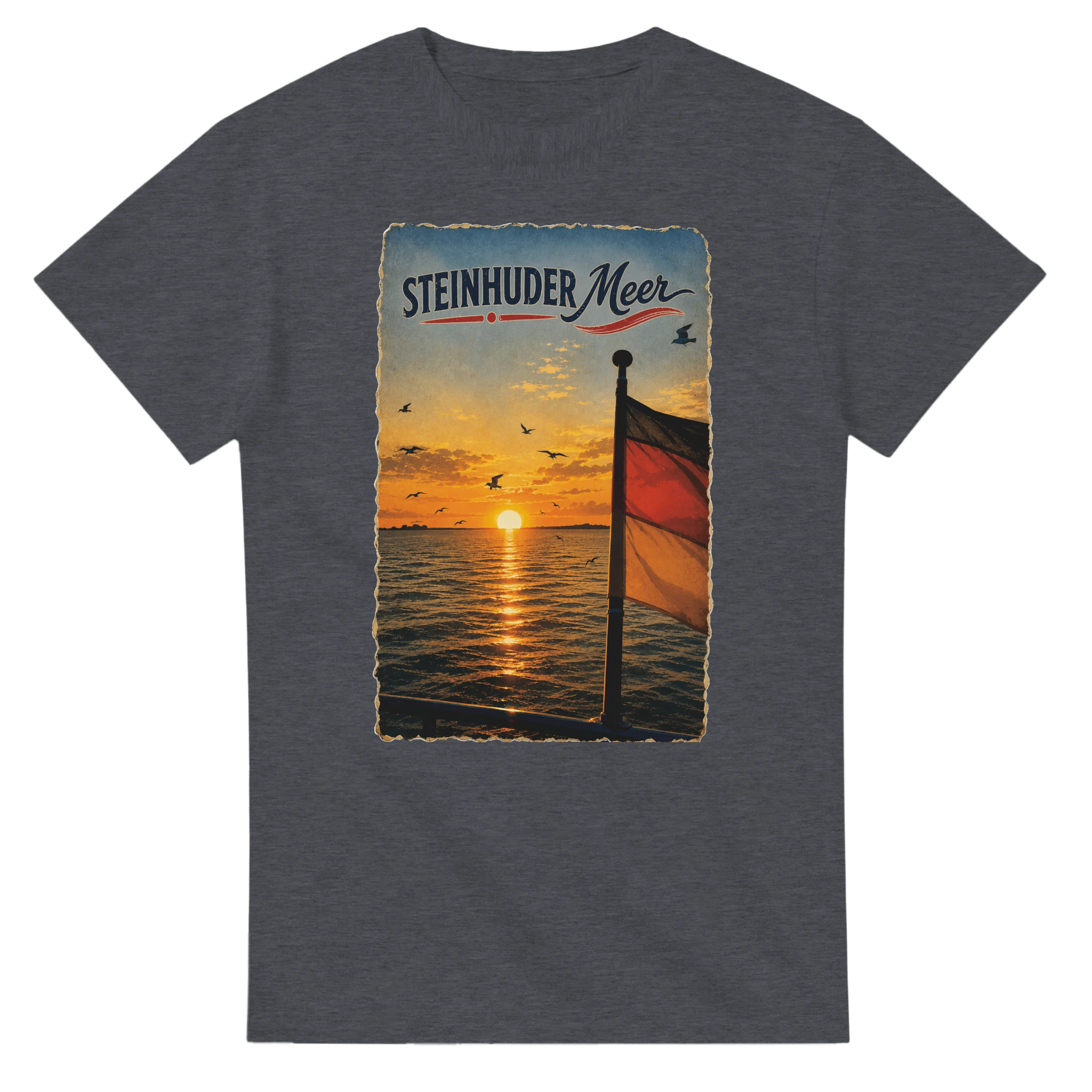 T-Shirt in Weiß mit Motiv „Flagge und Sunset“
