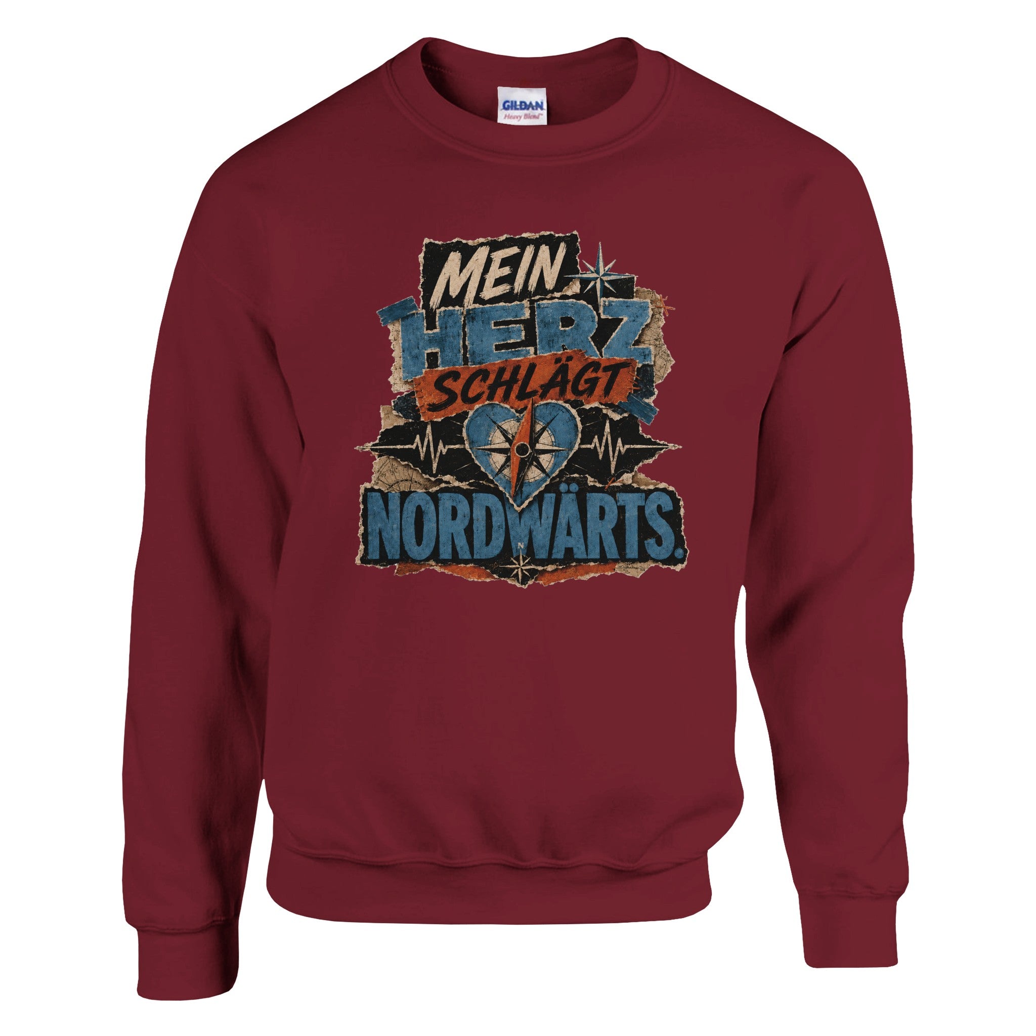 Pullover in Weiß mit Motiv „Mein Herz schlägt NORDWÄRTS.“