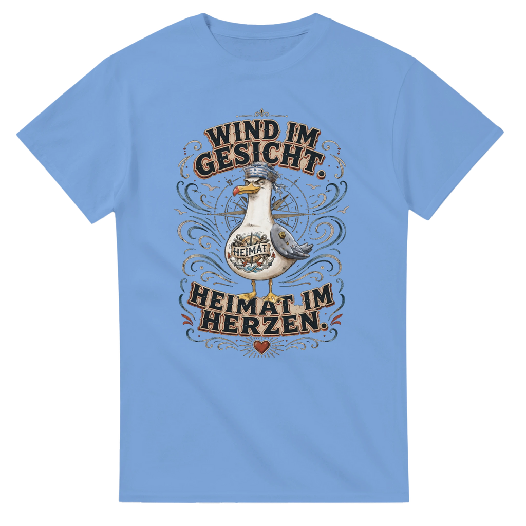 T-Shirt in Weiß mit Motiv „Wind im Gesicht. Heimat im Herzen. Möwe“