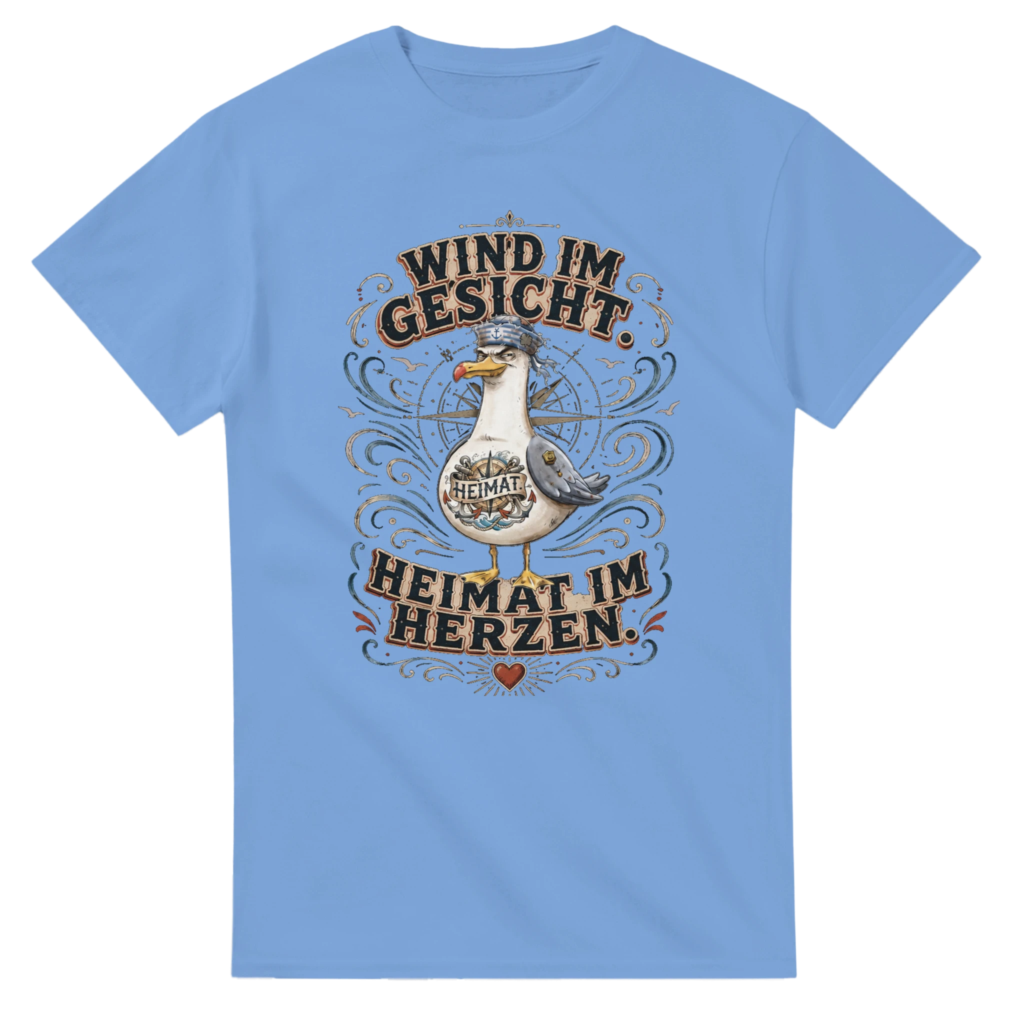 T-Shirt in Weiß mit Motiv „Wind im Gesicht. Heimat im Herzen. Möwe“