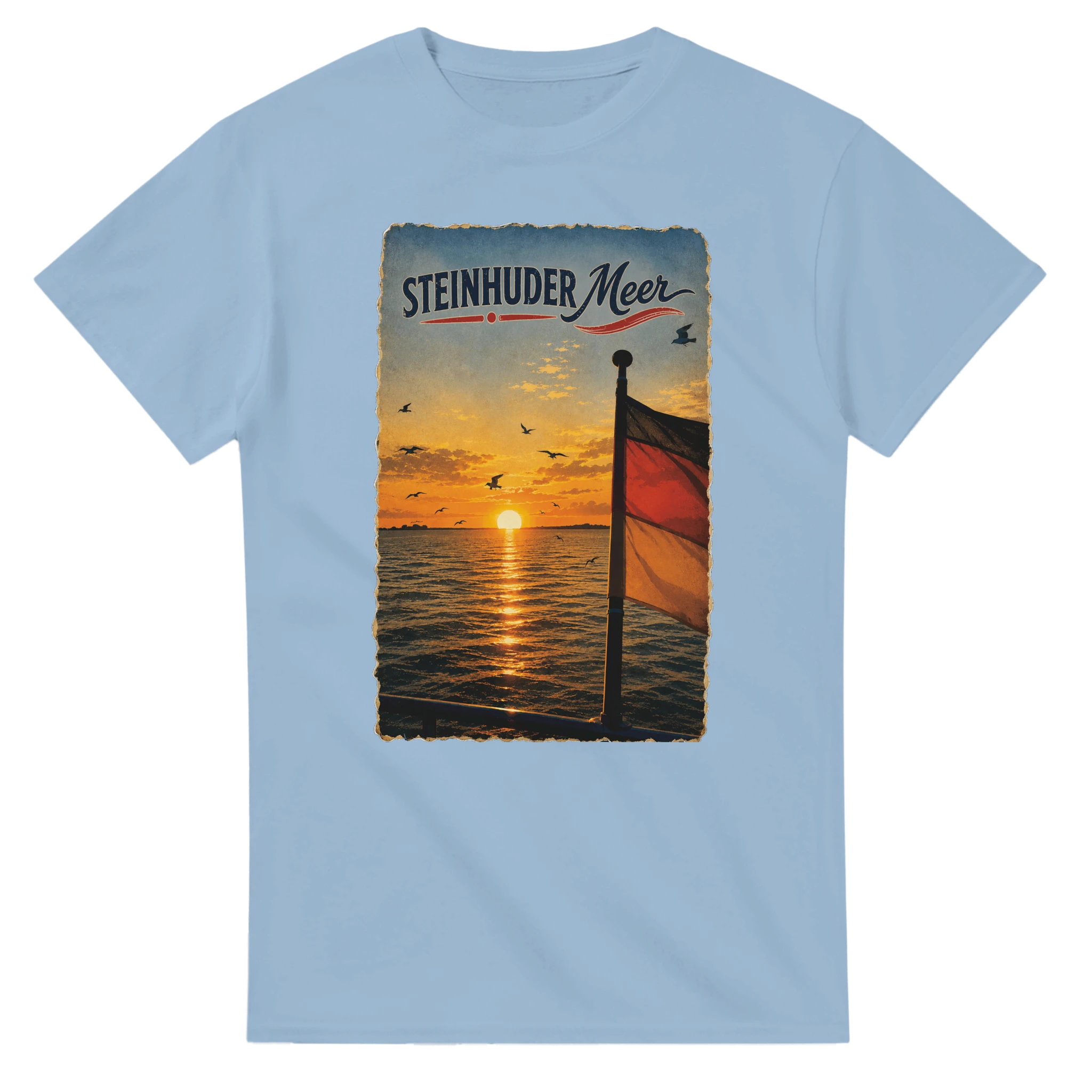 T-Shirt in Weiß mit Motiv „Flagge und Sunset“