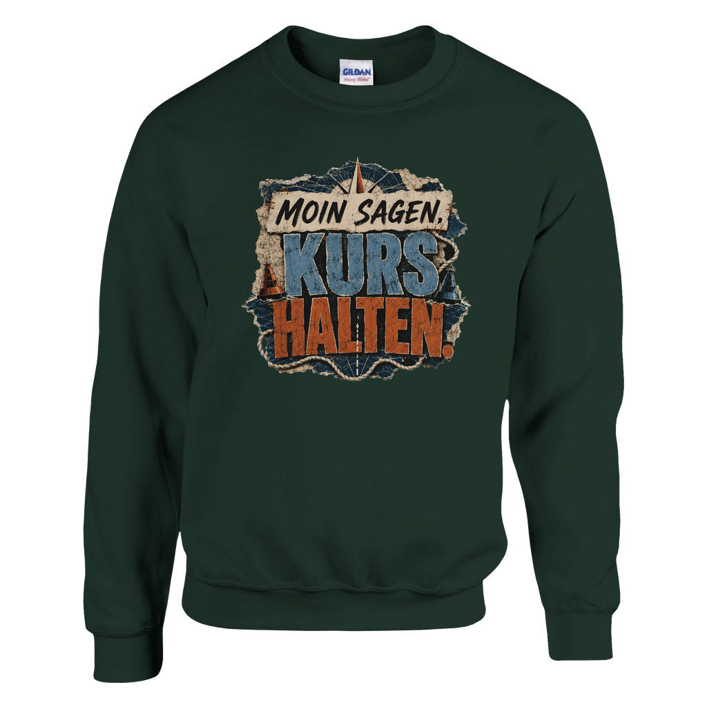 Pullover in Weiß mit Motiv „Moin sagen. Kurs halten.“