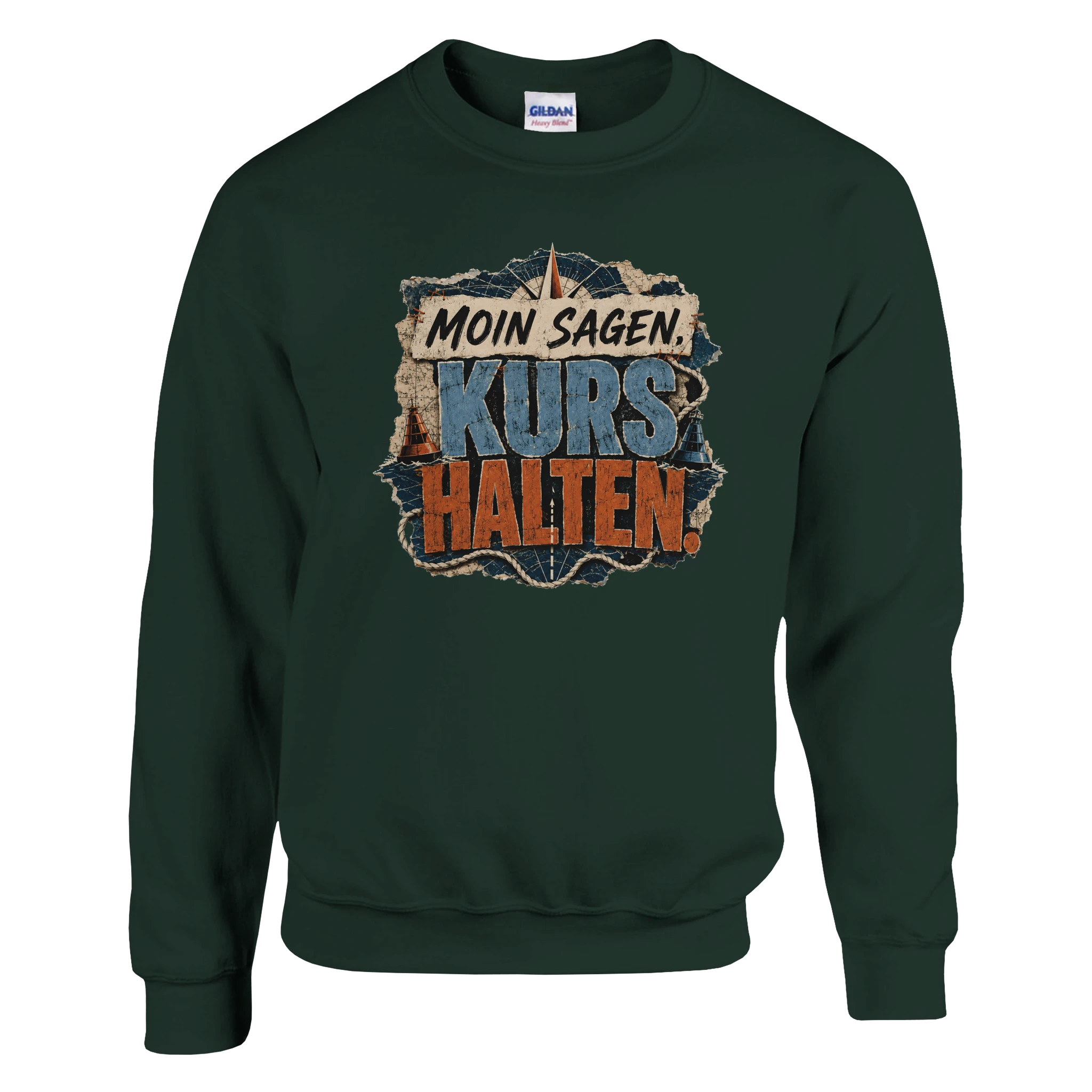Pullover in Weiß mit Motiv „Moin sagen. Kurs halten.“