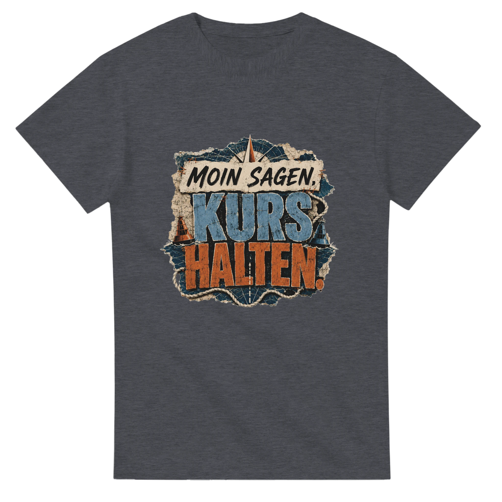 T-Shirt in Weiß mit Motiv „Moin sagen. Kurs halten.“