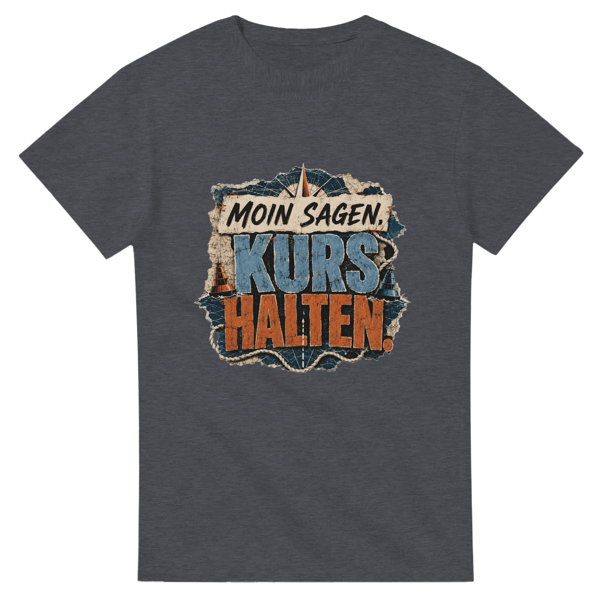 T-Shirt in Weiß mit Motiv „Moin sagen. Kurs halten.“